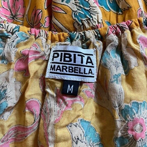 Pibita Marbella Womens Yellow Floral Spaghetti Strap Tropical Maxi Dress Sz M - Picture 3 of 6